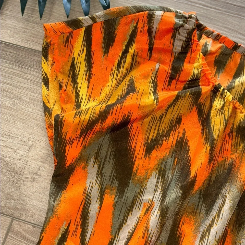 Michael Kors women's short-sleeve orange ikat print blouse with a smocked waist
